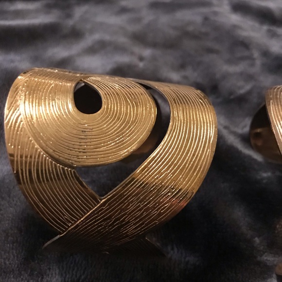 4/$15 Set of cuff bracelets, 2 gold, 1 dark grey - Picture 2 of 4